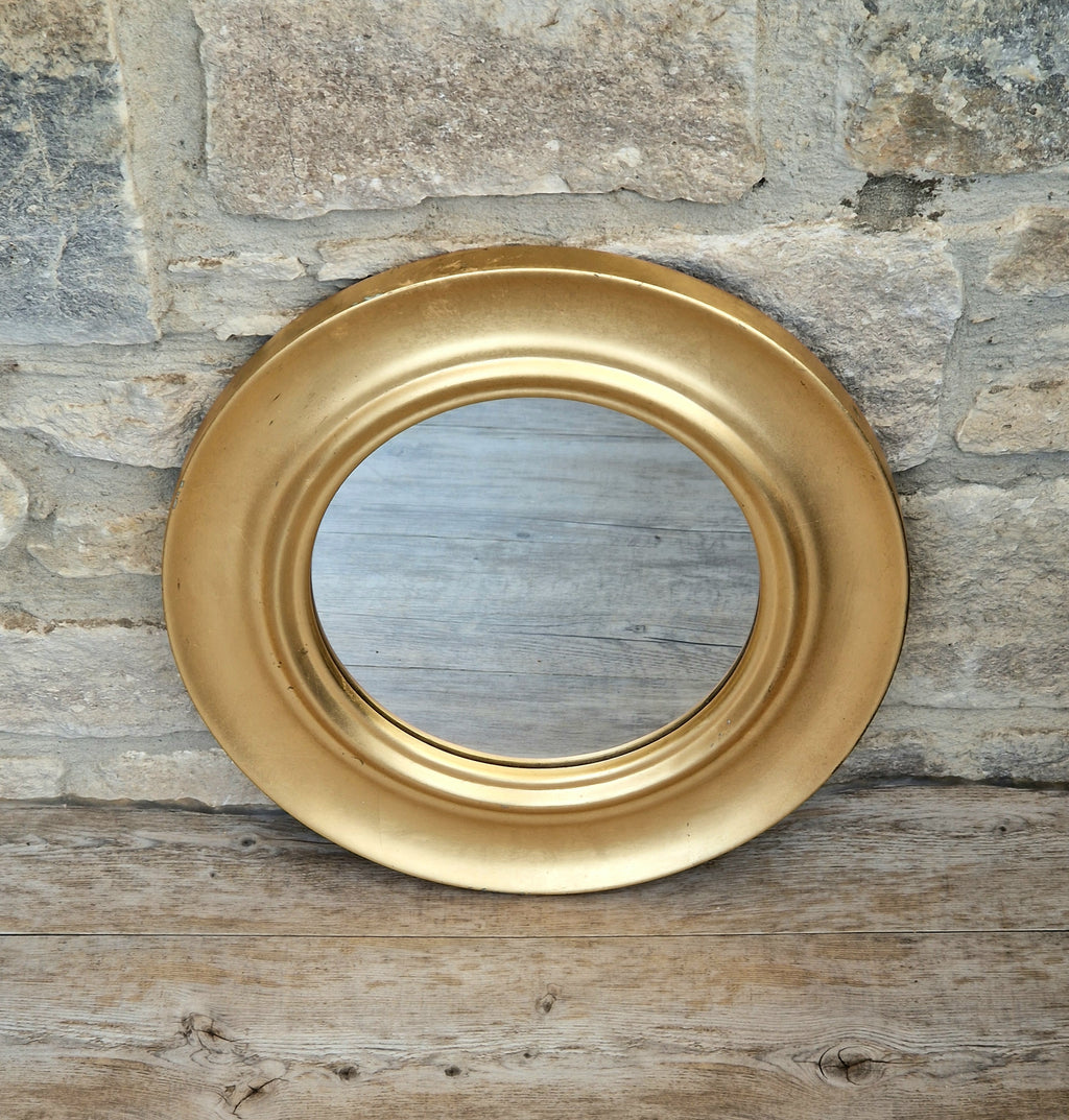 Vintage Gold Gilt Frame Round Wall Mirror Resin 33cm Diameter Hollywood Regency