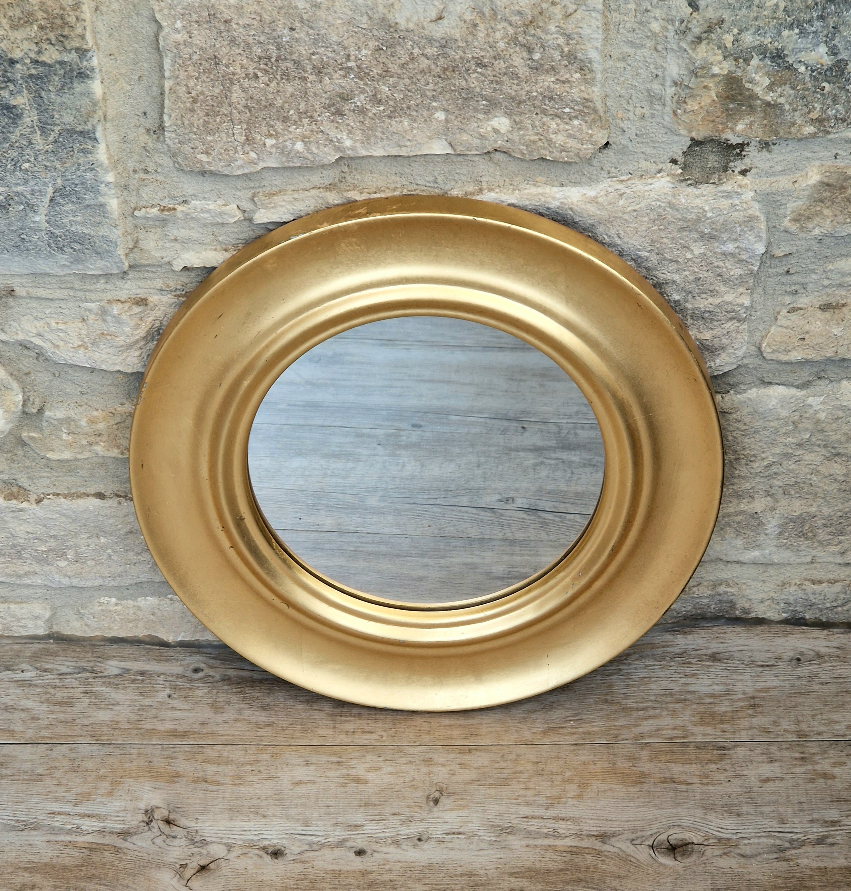 Vintage Gold Gilt Frame Round Wall Mirror Resin 33cm Diameter Hollywood Regency