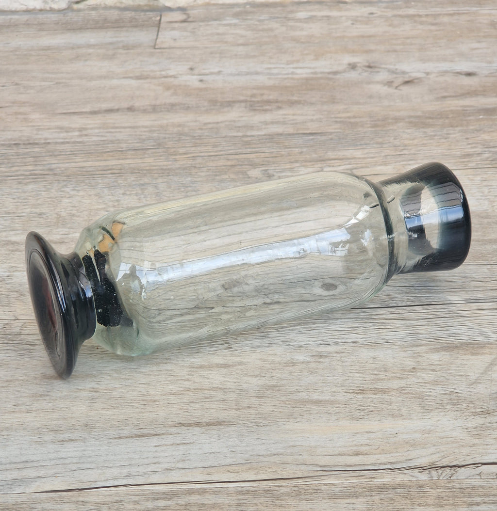 Rare Antique Regency Apothecary Jar c. 1800-1830 English Heavy Lead Crystal Specimen Glass with Fused Inky Blue-Black Rim & Foot