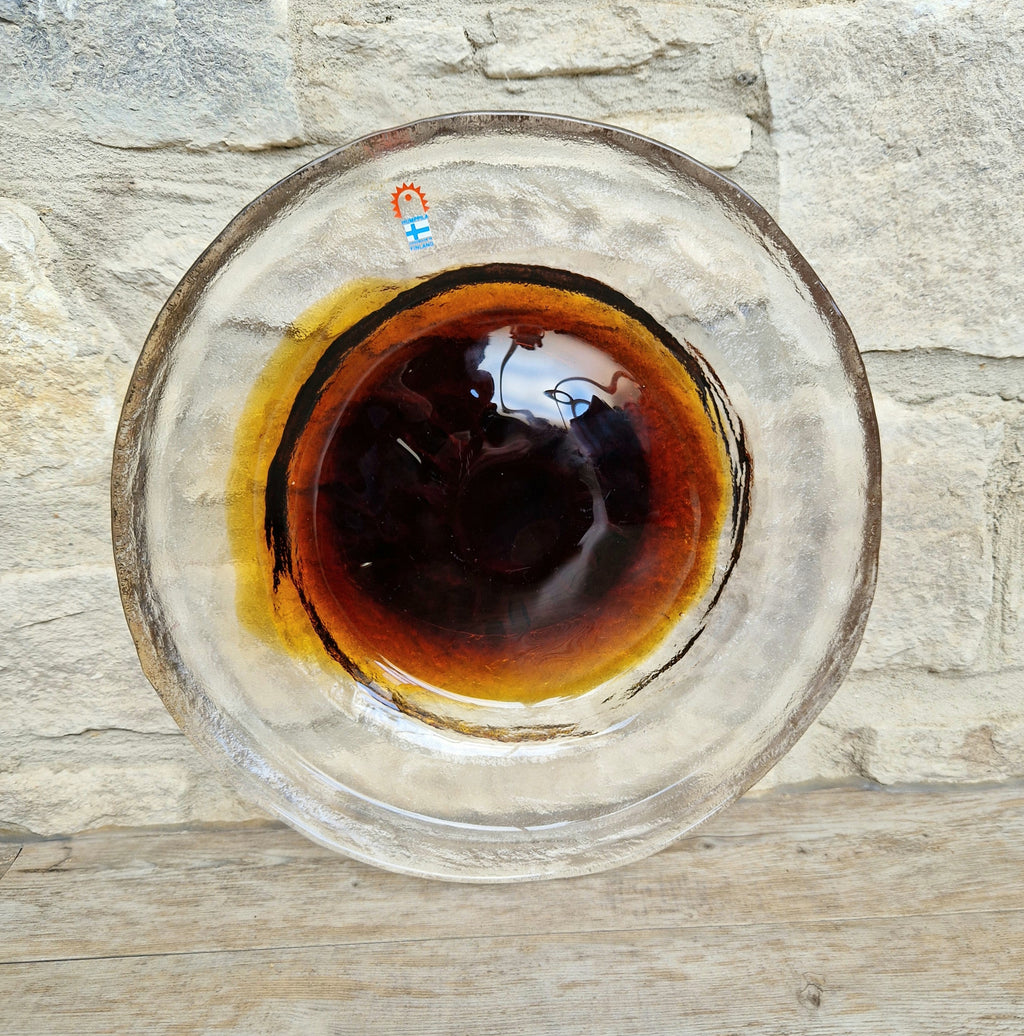 Brutalist Textured Art Glass Centrepiece Plate by Pentti Santalahti Humppila Finland