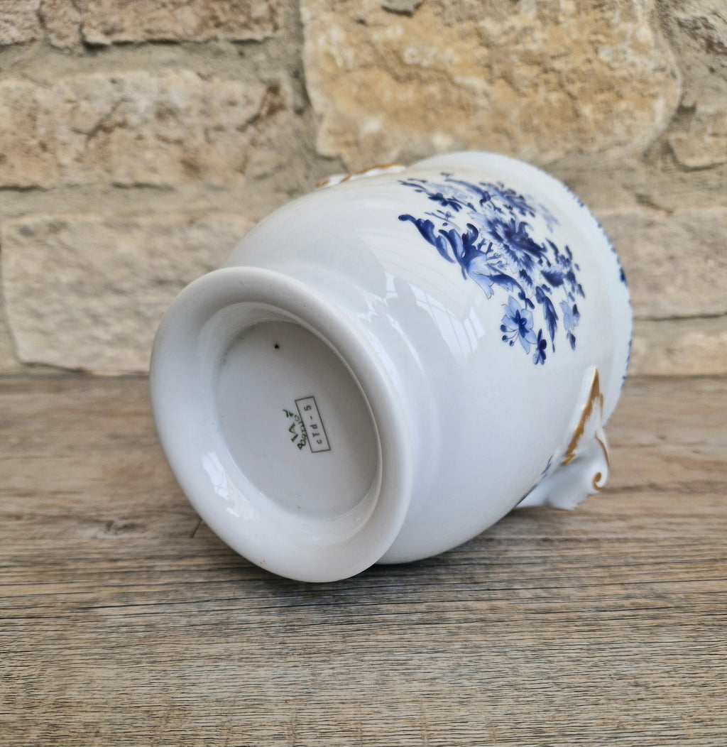 Vintage Vista Alegre Portugal Porcelain Plant Pot Round Planter / Jardinere, Blue & White