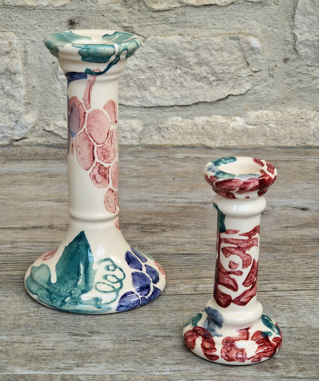 2 x Emma Bridgewater Spongeware Grapes & Roses Candle Sticks Candle Holders Vintage Early