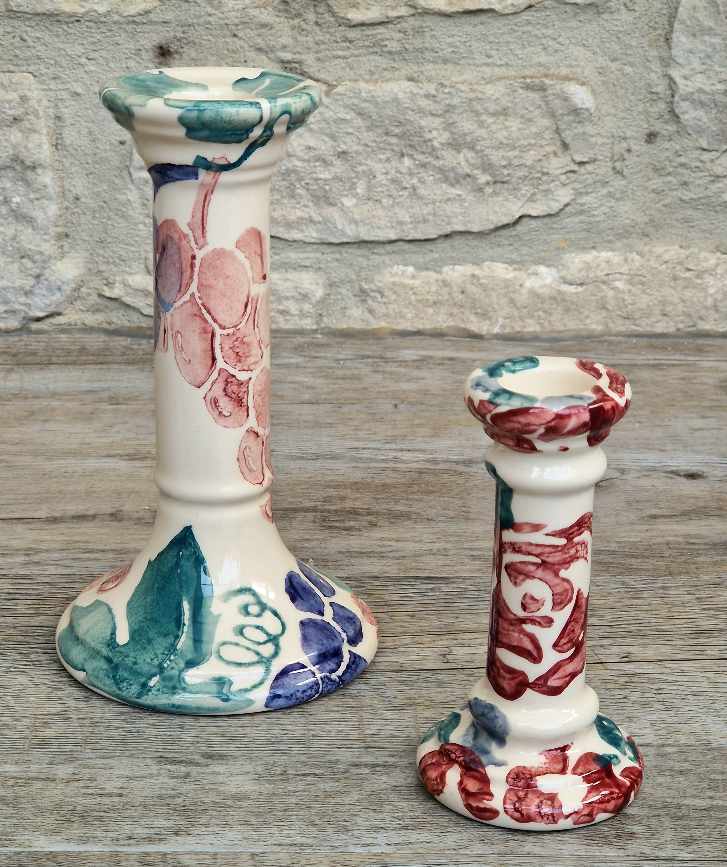 2 x Emma Bridgewater Spongeware Grapes & Roses Candle Sticks Candle Holders Vintage Early
