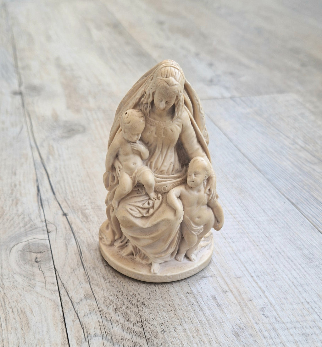 19th Century Antique Meerschaum Figurine Madonna & Child, St John Cherub. Hand-Carved Italian Grand Tour.