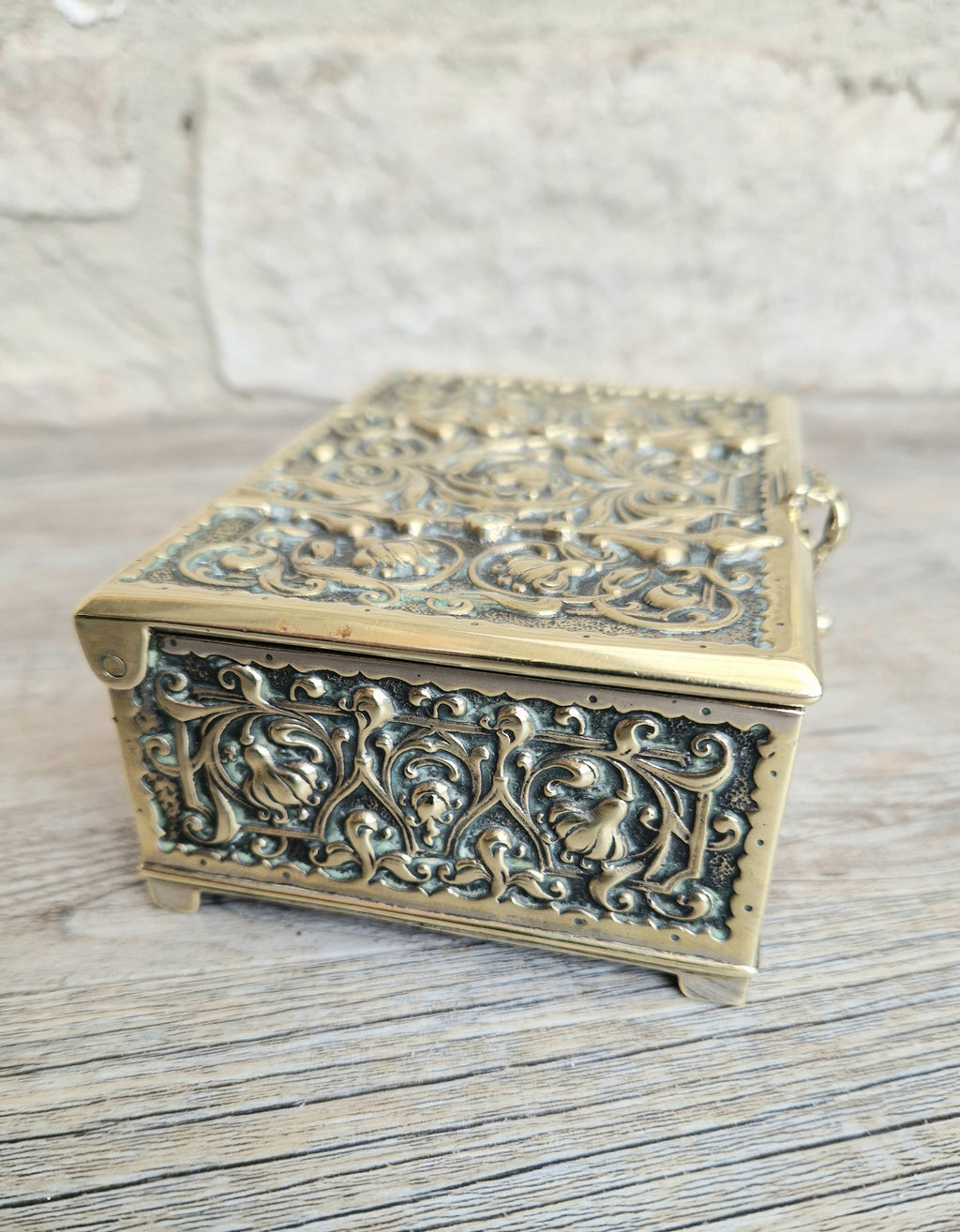 Antique Erhard & Söhne Silvered Brass High Relief Rapousse Renaissance Revival Clasp Casket Box