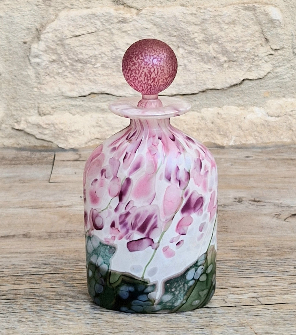 Isle Of Wight Glass Perfume Bottle, Lilac Flower Garden, Michael & Elizabeth Harris