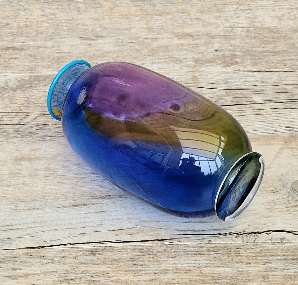 Transjö Hytta Swedish Art Glass Rainbow Vase WRC Signature Ann Wolff, Jan-Erik Ritzman and Sven-Åke Carlsson Vintage Mid Century Piece 6"