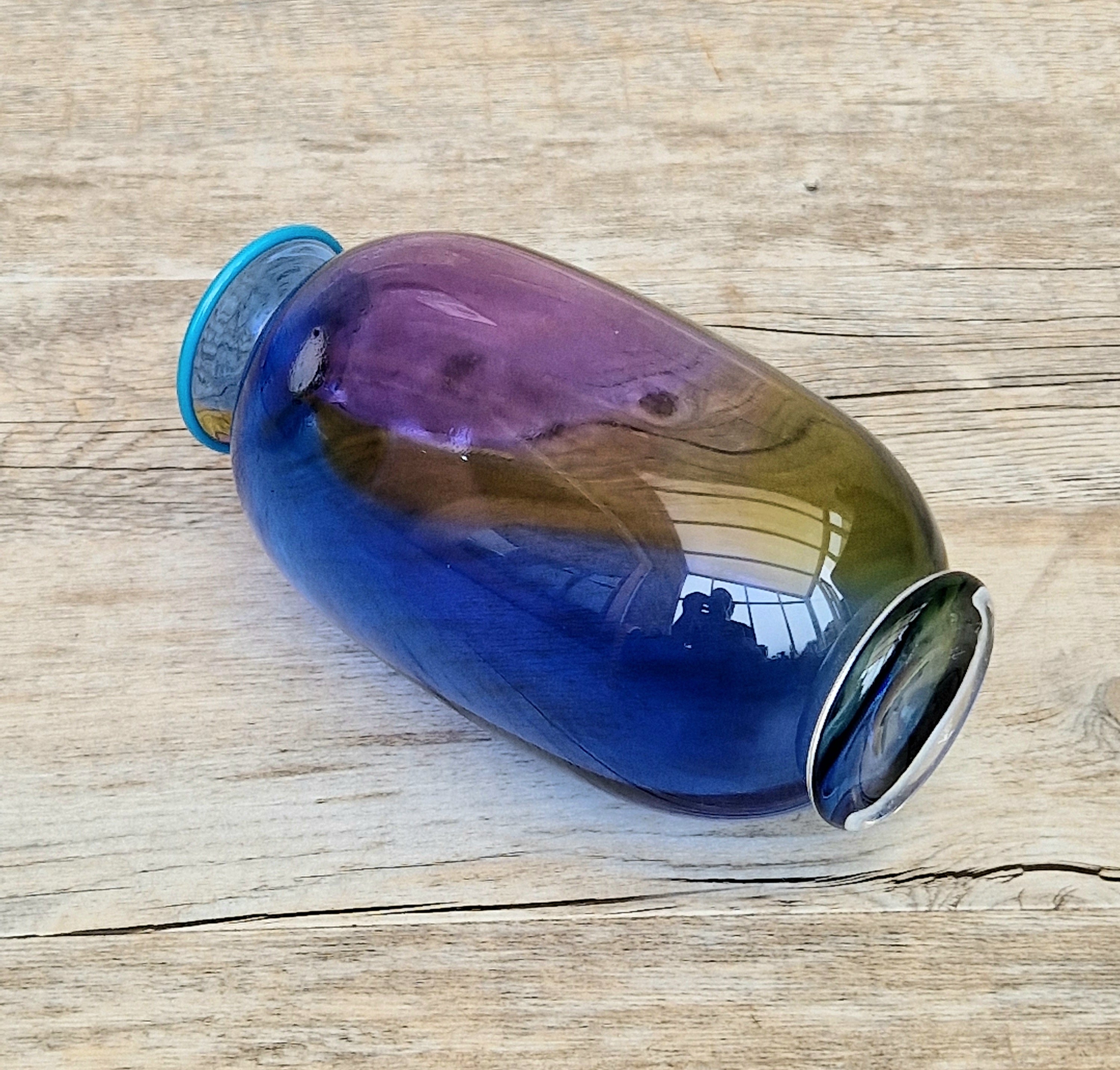 Transjö Hytta Swedish Art Glass Rainbow Vase WRC Signature Ann Wolff, Jan-Erik Ritzman and Sven-Åke Carlsson Vintage Mid Century Piece 6"