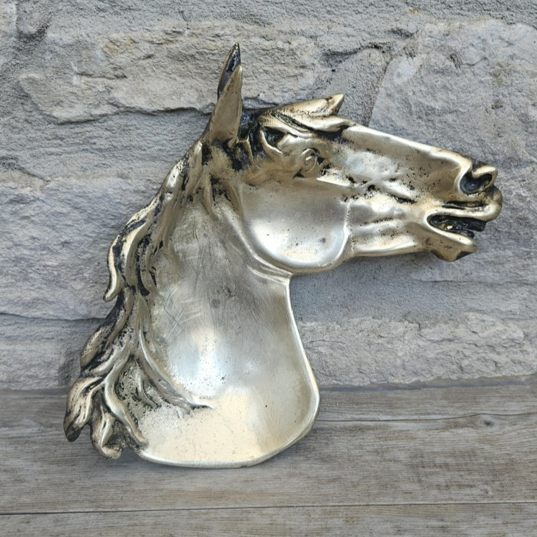 Vintage Horse Vide Poche Brass Trinket Tray, Equestrian Decor, Antique Style Catchall Dish 19cm X 16cm