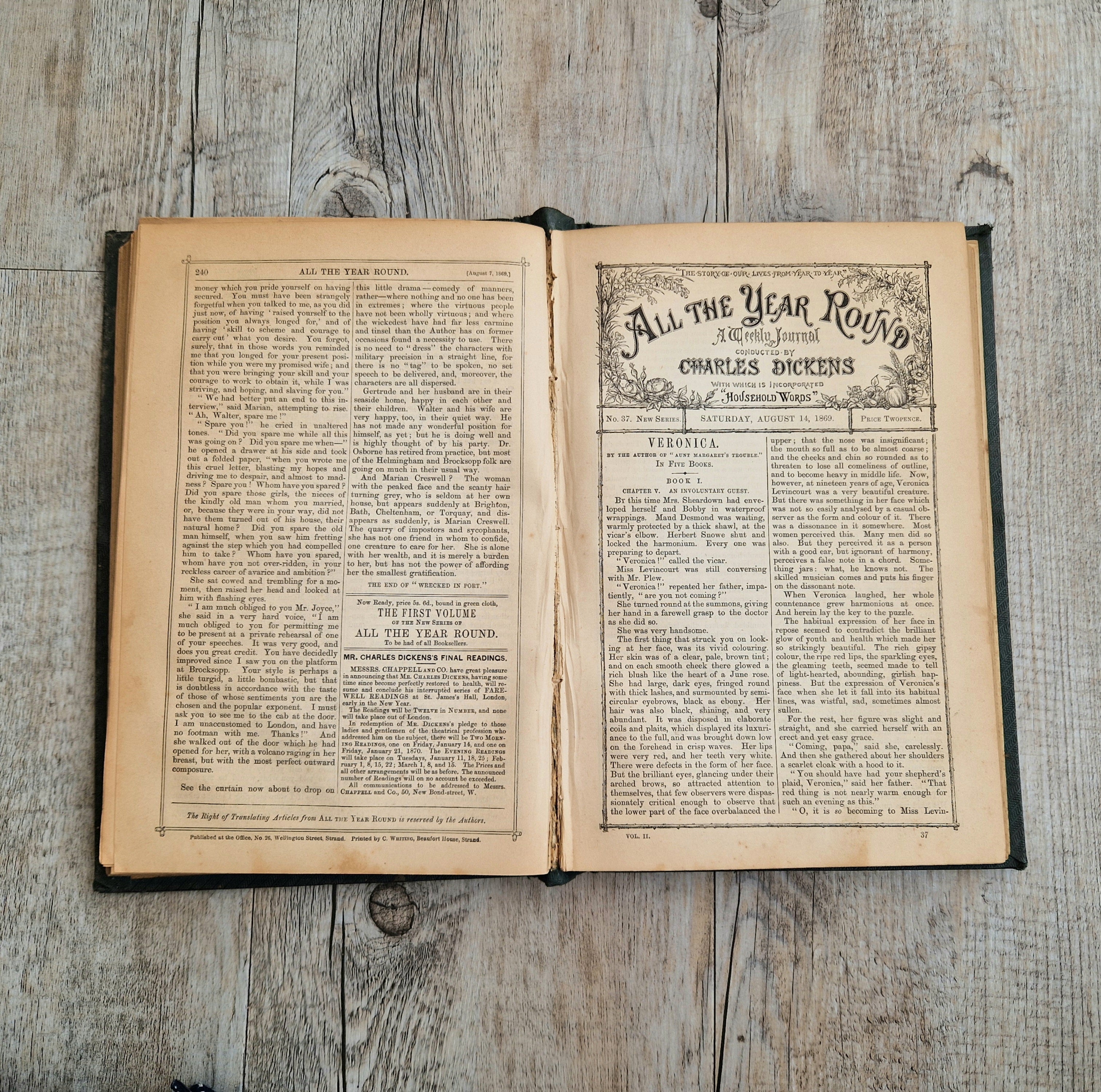Conducted by Charles Dickens  "All the Year Round," New Series Volumes 1 & 2 1st Editions 1869