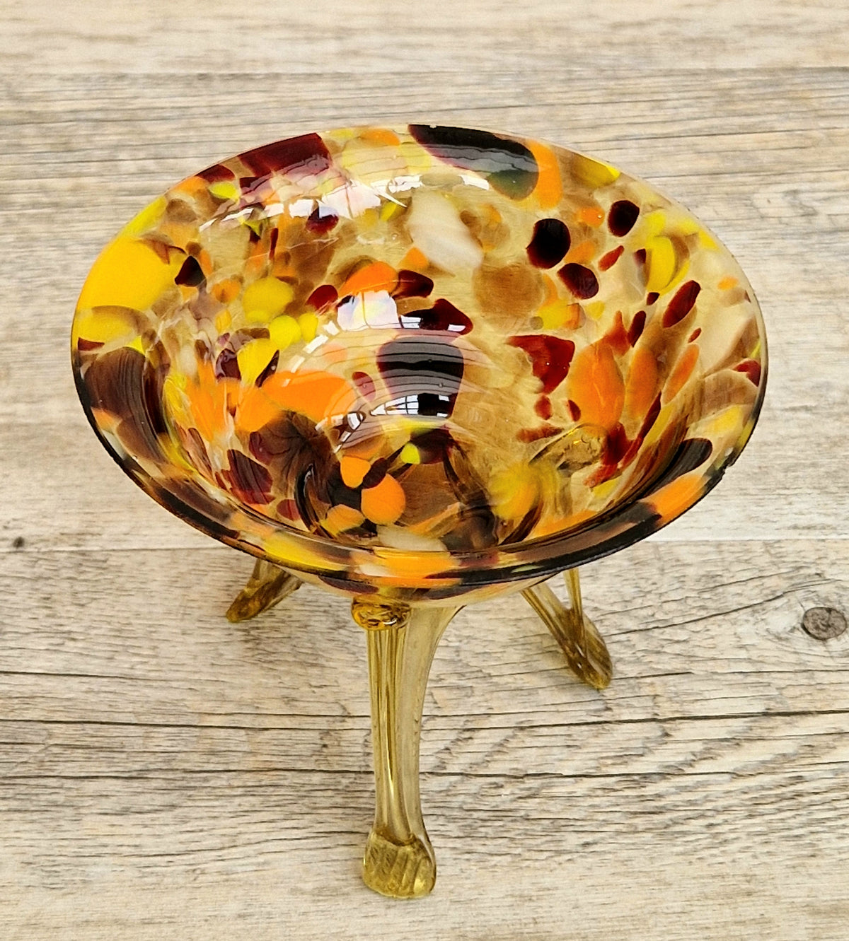 Vintage Italian Style Art Glass Bowl Confetti Glass Three Legged Tripod Bowl