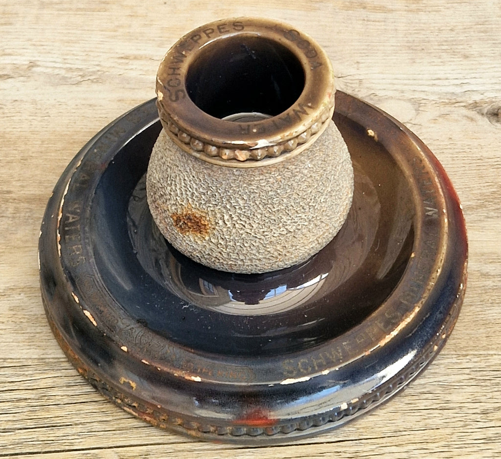 Rare Antique Empire Works Schweppes Pub Ceramic Stoneware Match Strike Holder