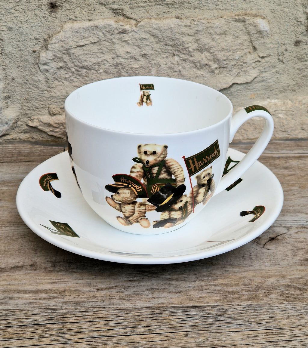 Vintage Harrods Knightsbridge London Bear Bone China Extra Large Breakfast Cup & Saucer 1 Pint