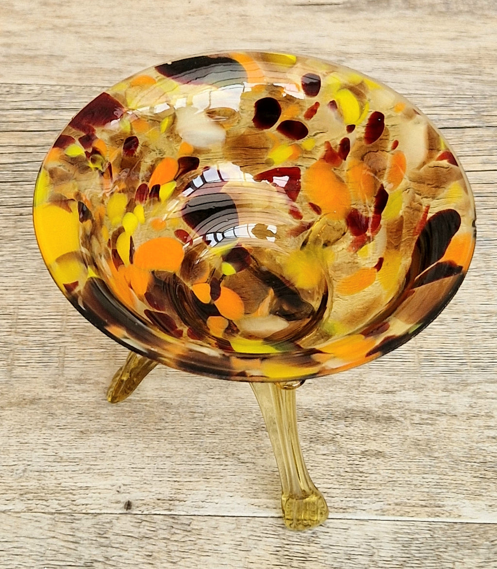 Vintage Italian Style Art Glass Bowl Confetti Glass Three Legged Tripod Bowl