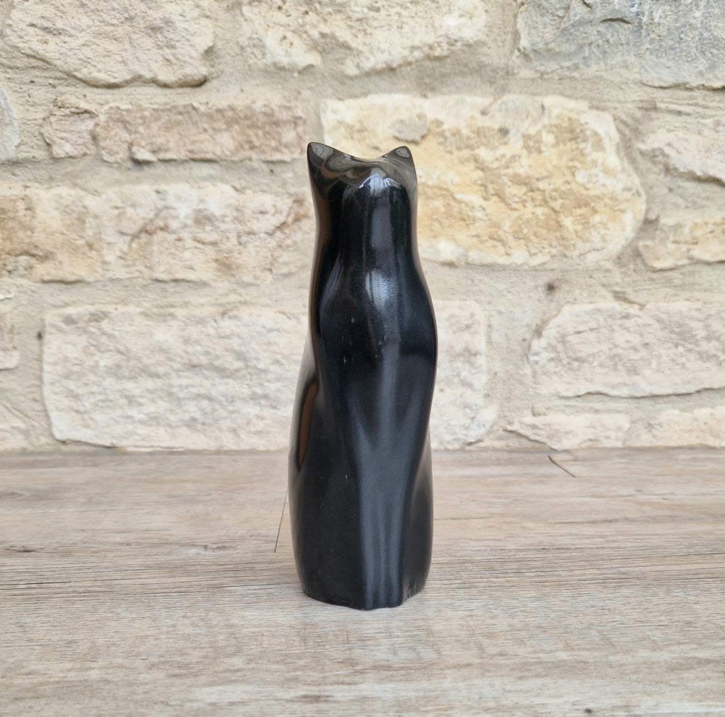 Perry Lancaster Sitting Cat Sculpture – Gloss Black Resin Figurine,Mid Century Decor 17cm