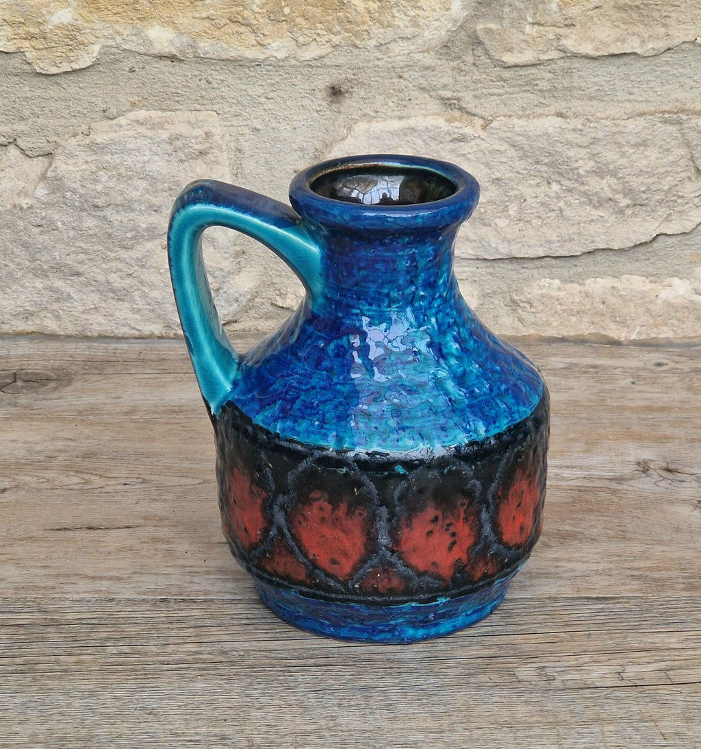 Bay Keramik West German Fat Lava Pottery Jug Vase Mid-Century Bright Blue Vintage