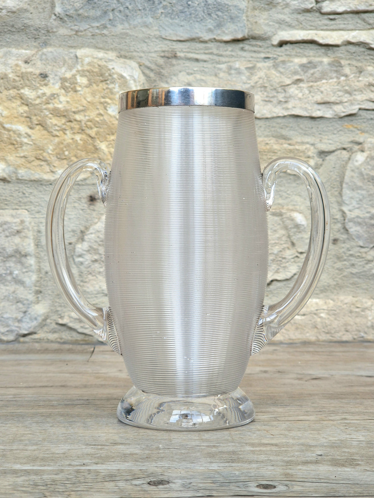 Antique Victorian Stevens & Williams Threaded Glass Twin Handled Vessel c.1900