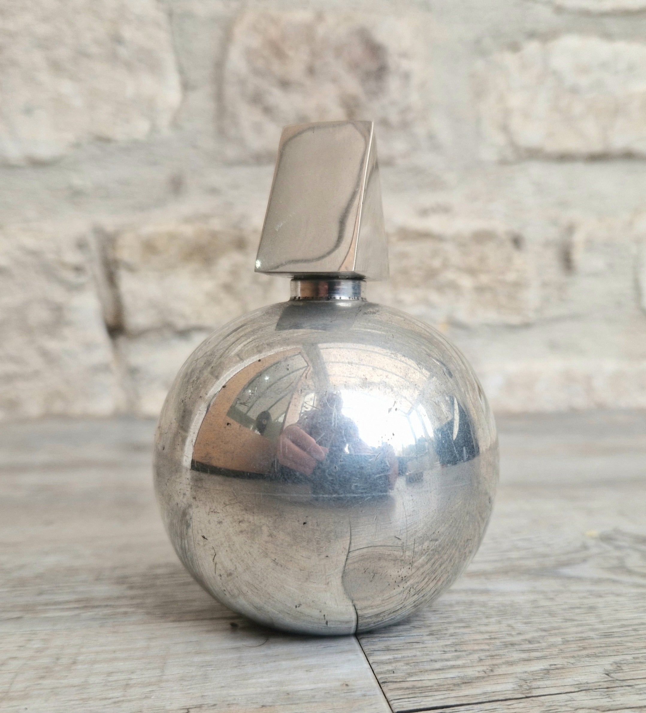Vintage Troika English Polished Pewter Orb Hip Flask Perfume Bottle
