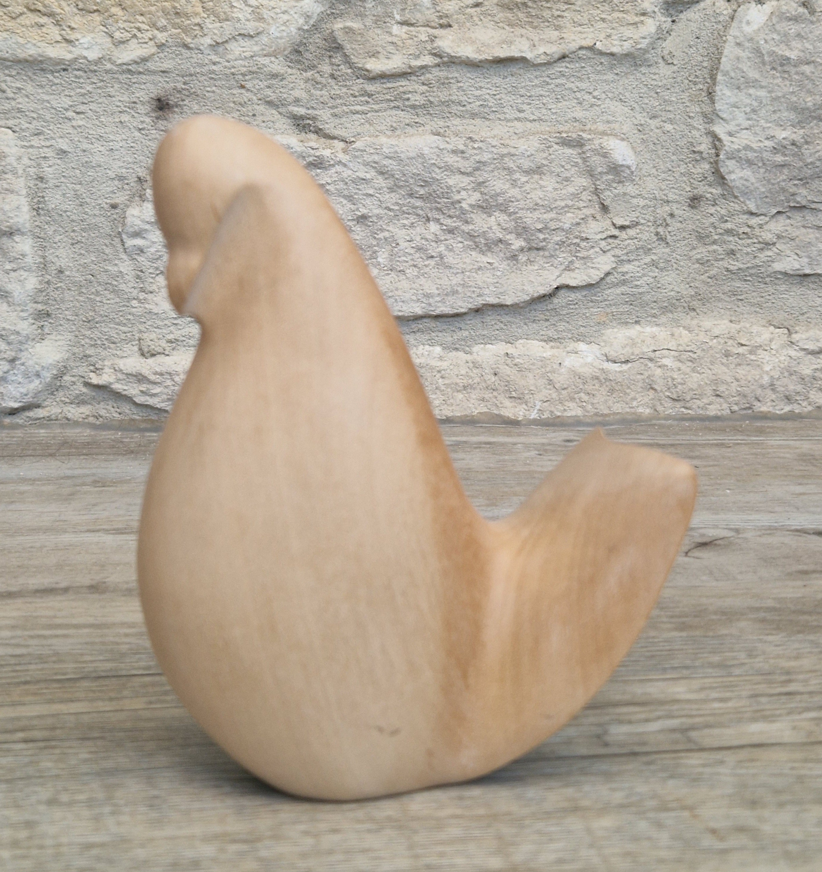 John Mainwaring Signed Rock Maple Wood Bird Sculpture Hand Carved Minimalist Stylized Dove Figurine Vintage