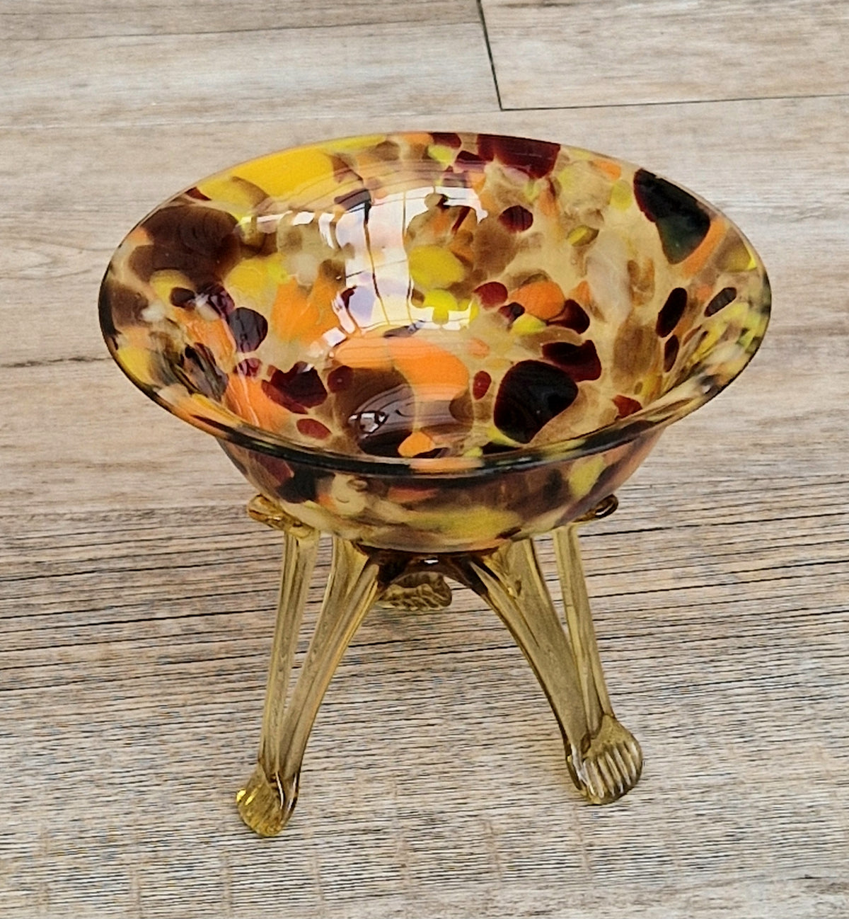 Vintage Italian Style Art Glass Bowl Confetti Glass Three Legged Tripod Bowl