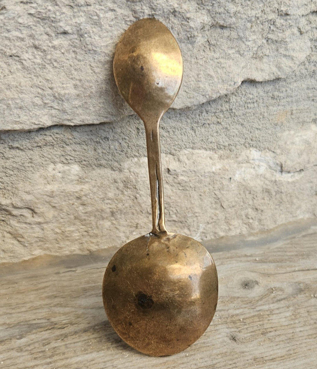 Antique 19thC Copper Double Ended Measuring Spoon Small 9cm Apothecary Gold Dust Weight Spoon 8g