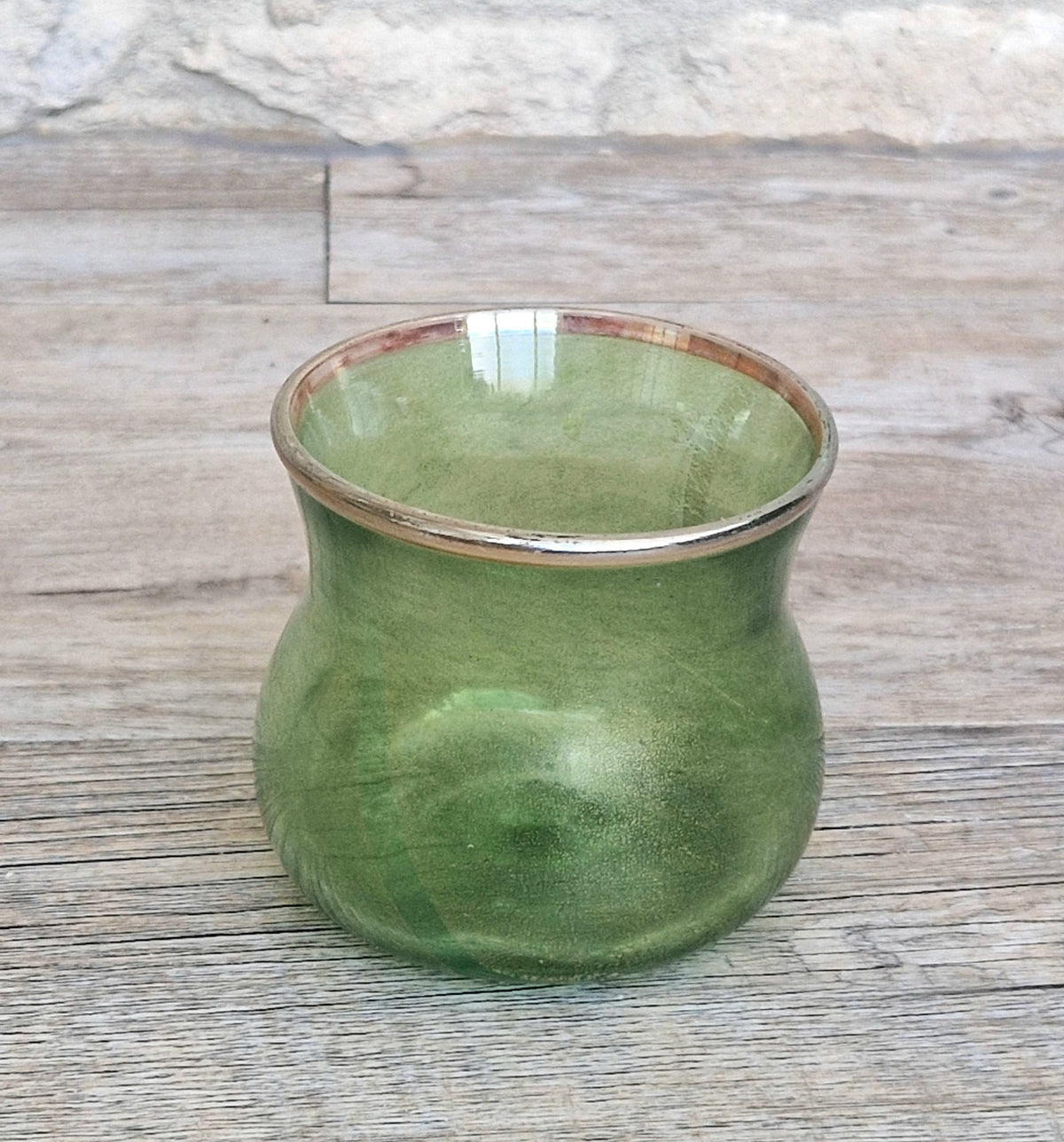Antique Probable Salviati Dott. Murano Glass Small Beaker Green Gold Leaf, Venetian c.1875–1890, Handblown 13.5cm Rare