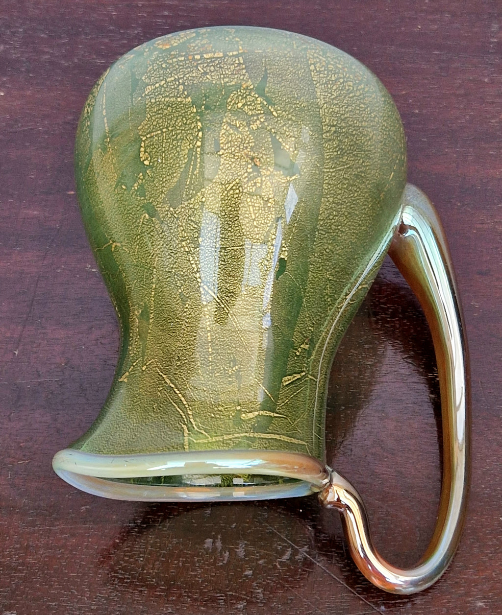 Antique Probable Salviati Dott. Murano Glass Jug, Green Gold Leaf, Venetian c.1875–1890, Handblown 13.5cm Rare