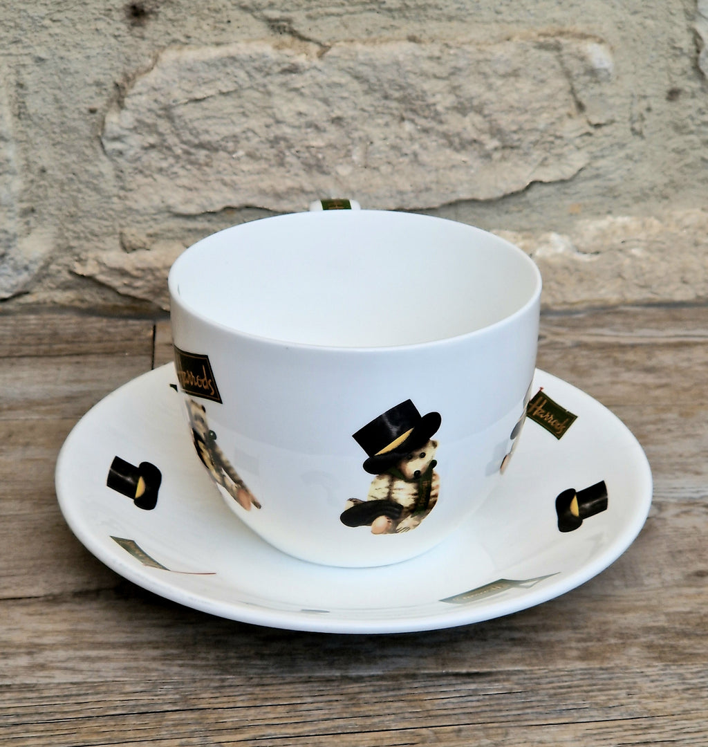 Vintage Harrods Knightsbridge London Bear Bone China Extra Large Breakfast Cup & Saucer 1 Pint