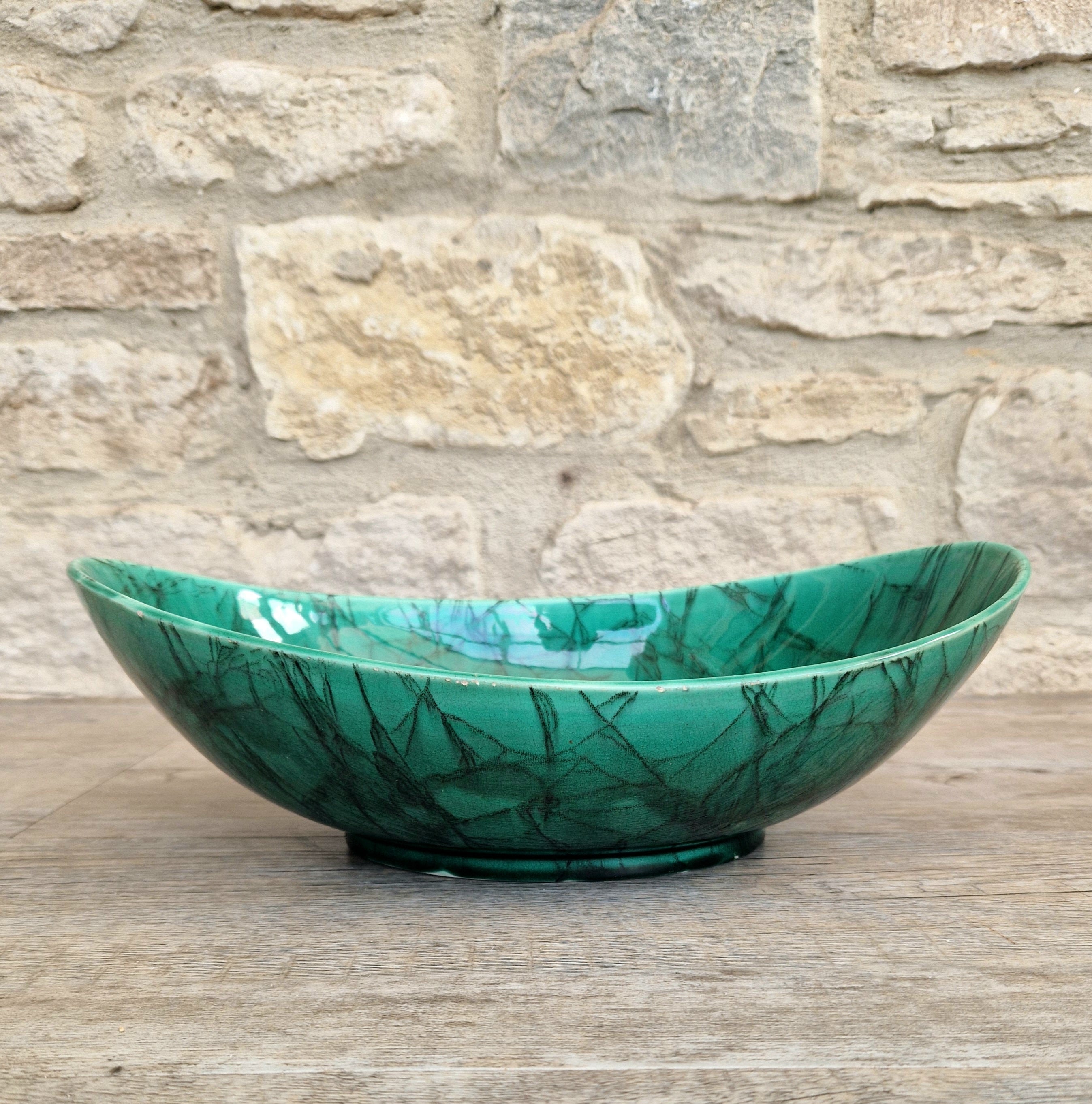 Very Rare Antique 1883 Wedgwood Malachite Glaze Large Centrepiece Fruitbowl 32cm x 22cm