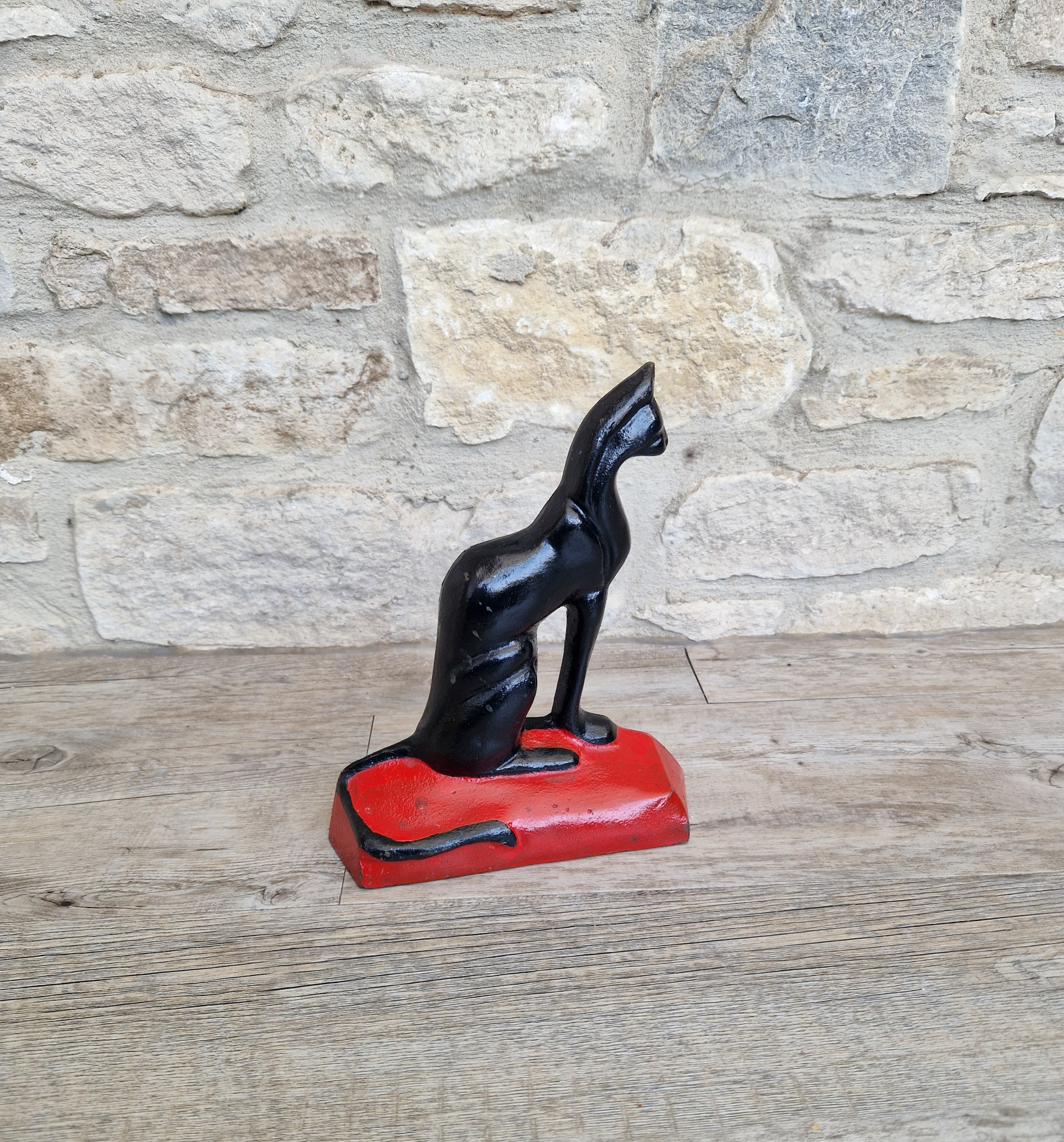Antique Rare Cast Iron Art Deco Black Sitting Cat Doorstop