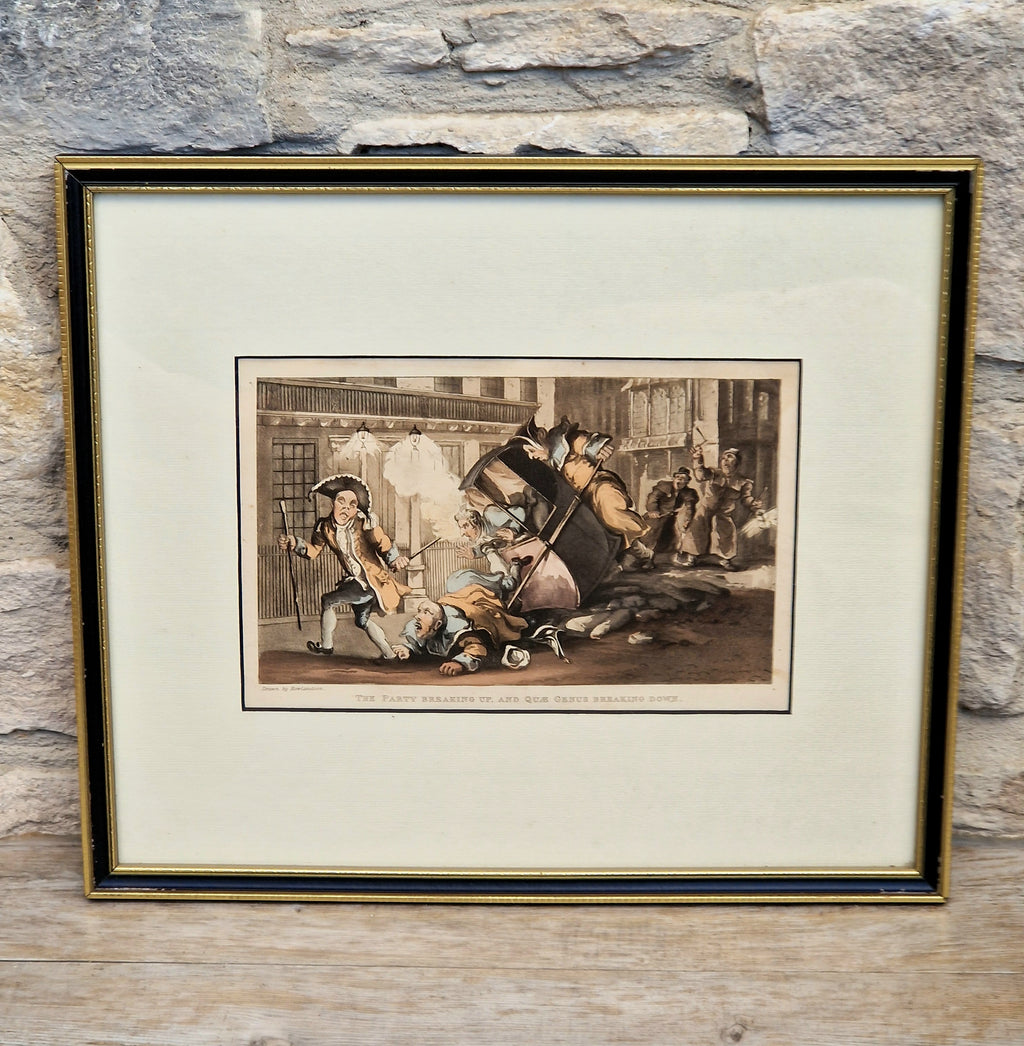 Thomas Rowlandson Lithograph Print 'The Party Breaking Up, And Quae Genus Breaking Down' Framed Wall Art