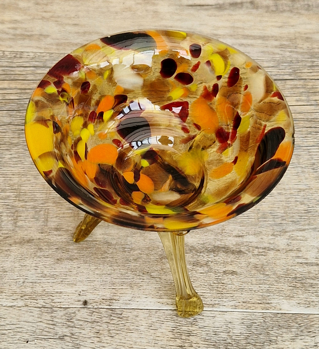 Vintage Italian Style Art Glass Bowl Confetti Glass Three Legged Tripod Bowl