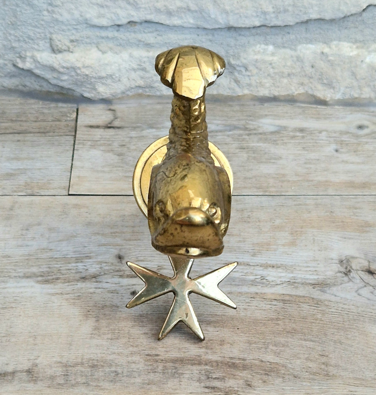 Vintage Maltese Brass Dolphin Door Knocker Signed Cutajar Works Malta Mid Century Coastal Decor