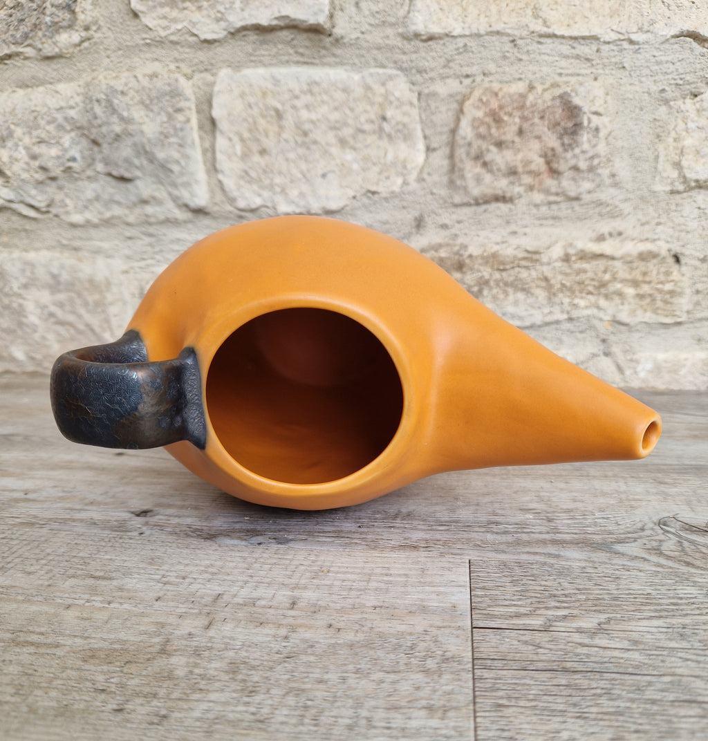 Large Habitat Water Jug Pitcher Burnt Orange Stoneware RARE Holds 1 .3/4 Litres