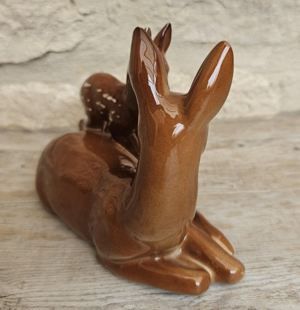 Bambi Doe and Fawn Porcelain Ornament Figurine Mid Century Deer Ornament Collectible Woodland Decor