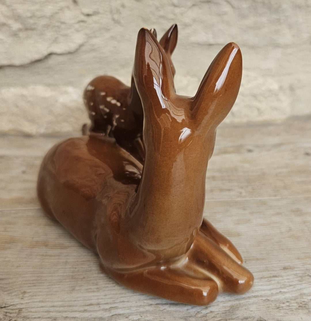 Bambi Doe and Fawn Porcelain Ornament Figurine Mid Century Deer Ornament Collectible Woodland Decor