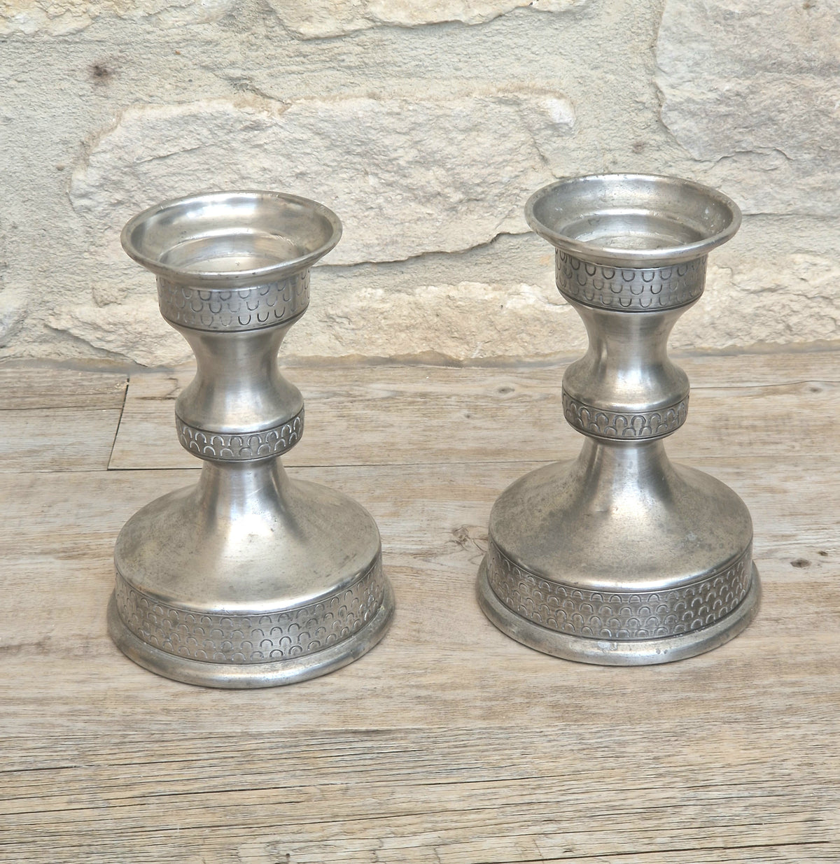 Vintage Norwegian Pewter Candlesticks Pair Olav Cook Mid Century Scandinavian Viking Decor