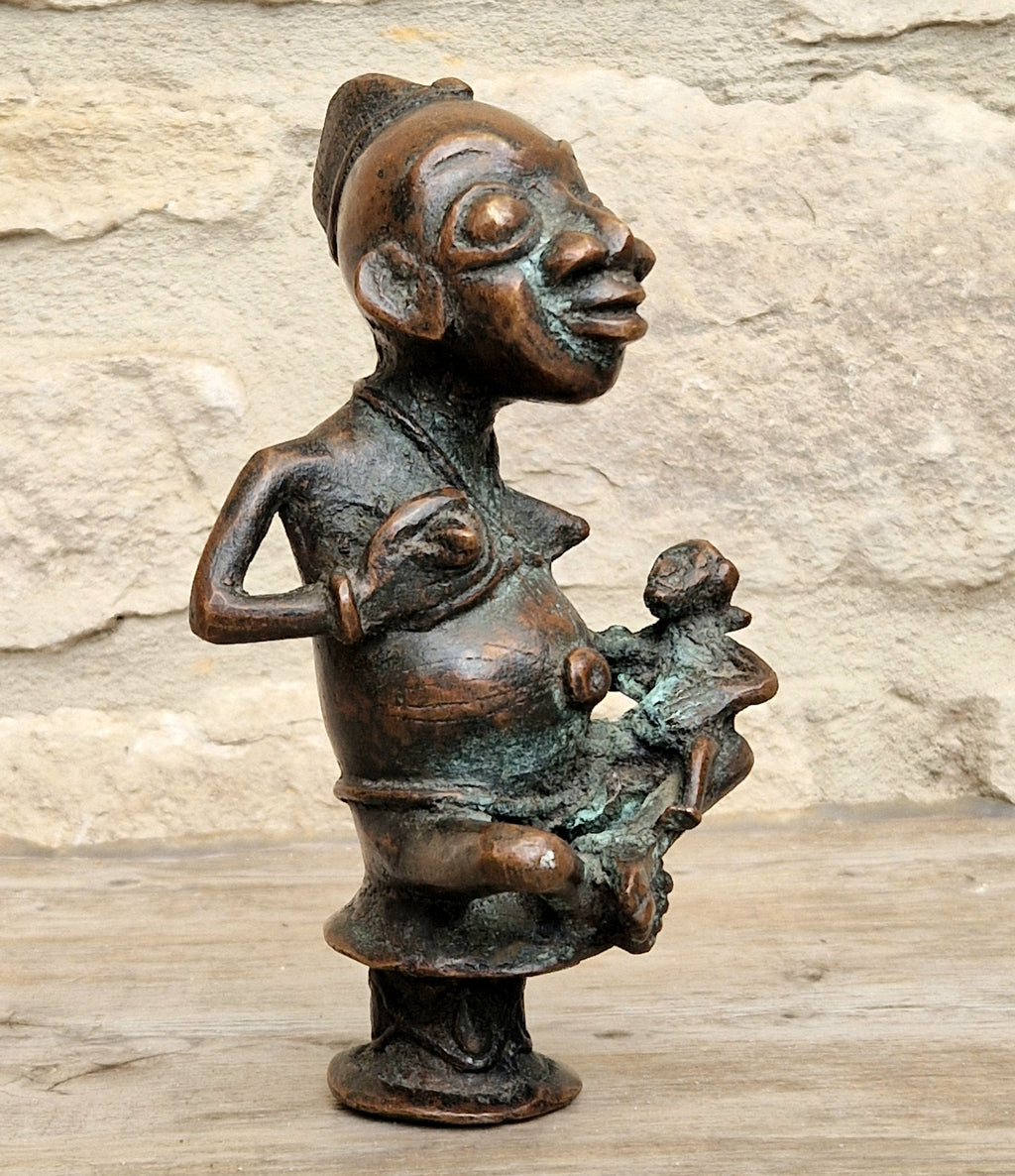 Antique African Tikar Cameroon Cast Bronze Fertility Motherhood Maternity Figure Statue