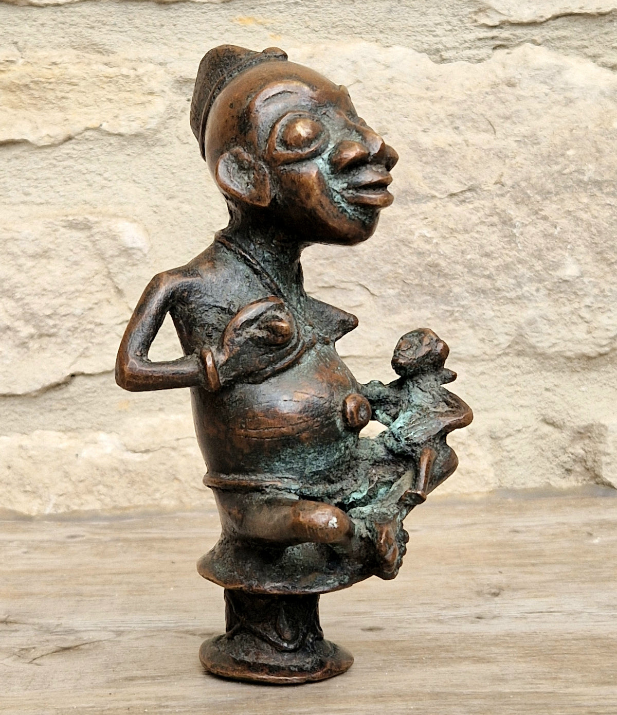 Antique African Tikar Cameroon Cast Bronze Fertility Motherhood Maternity Figure Statue