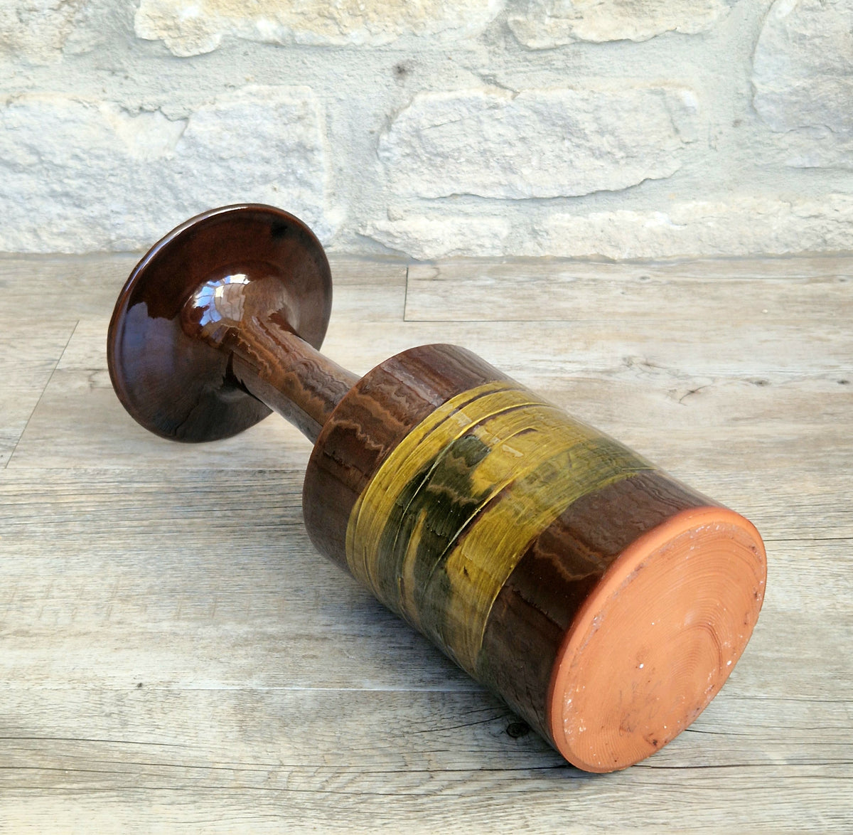 Vintage 1970s Studio Pottery Chalice Vase 32.5cm Terracotta Mid Century Modern Art Glaze