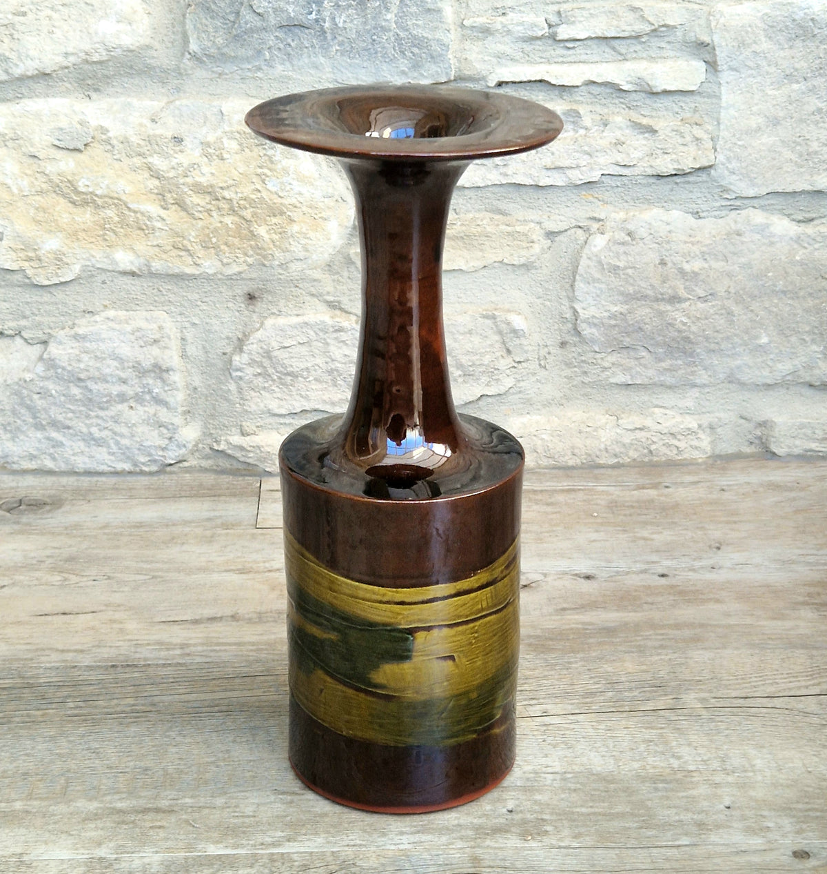 Vintage 1970s Studio Pottery Chalice Vase 32.5cm Terracotta Mid Century Modern Art Glaze