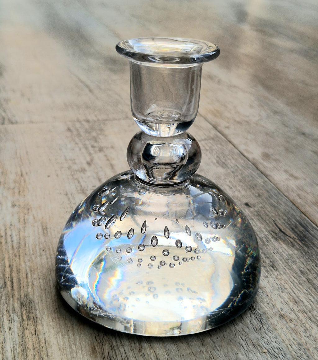 Rare Whitefriars 1940s Clear Controlled Bubble Candlestick 9318 William Wilson