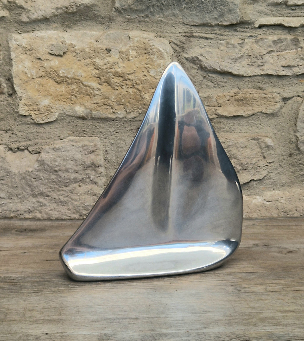 Vintage Hoselton Sailboat Stylised Aluminium Sculpture Signed Minimalist Nautical Decor