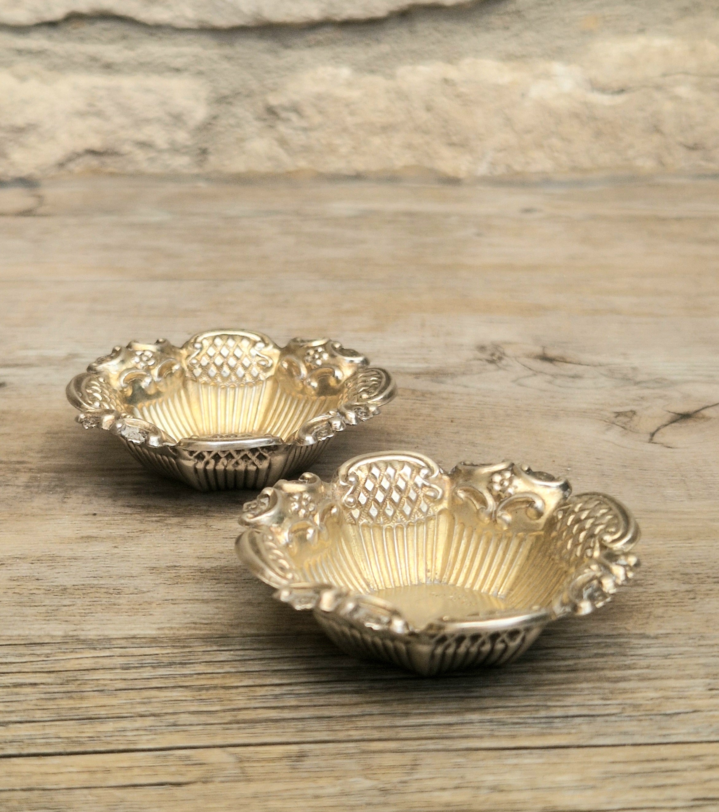 2 x 1897 Sterling Silver Ornate Open Salts by Thomas Hazlewood Birmingham England Antique