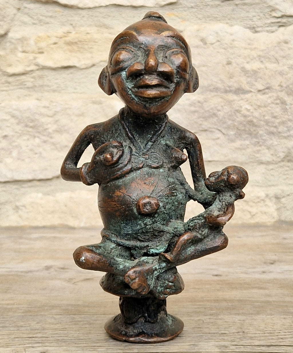 Antique African Tikar Cameroon Cast Bronze Fertility Motherhood Maternity Figure Statue