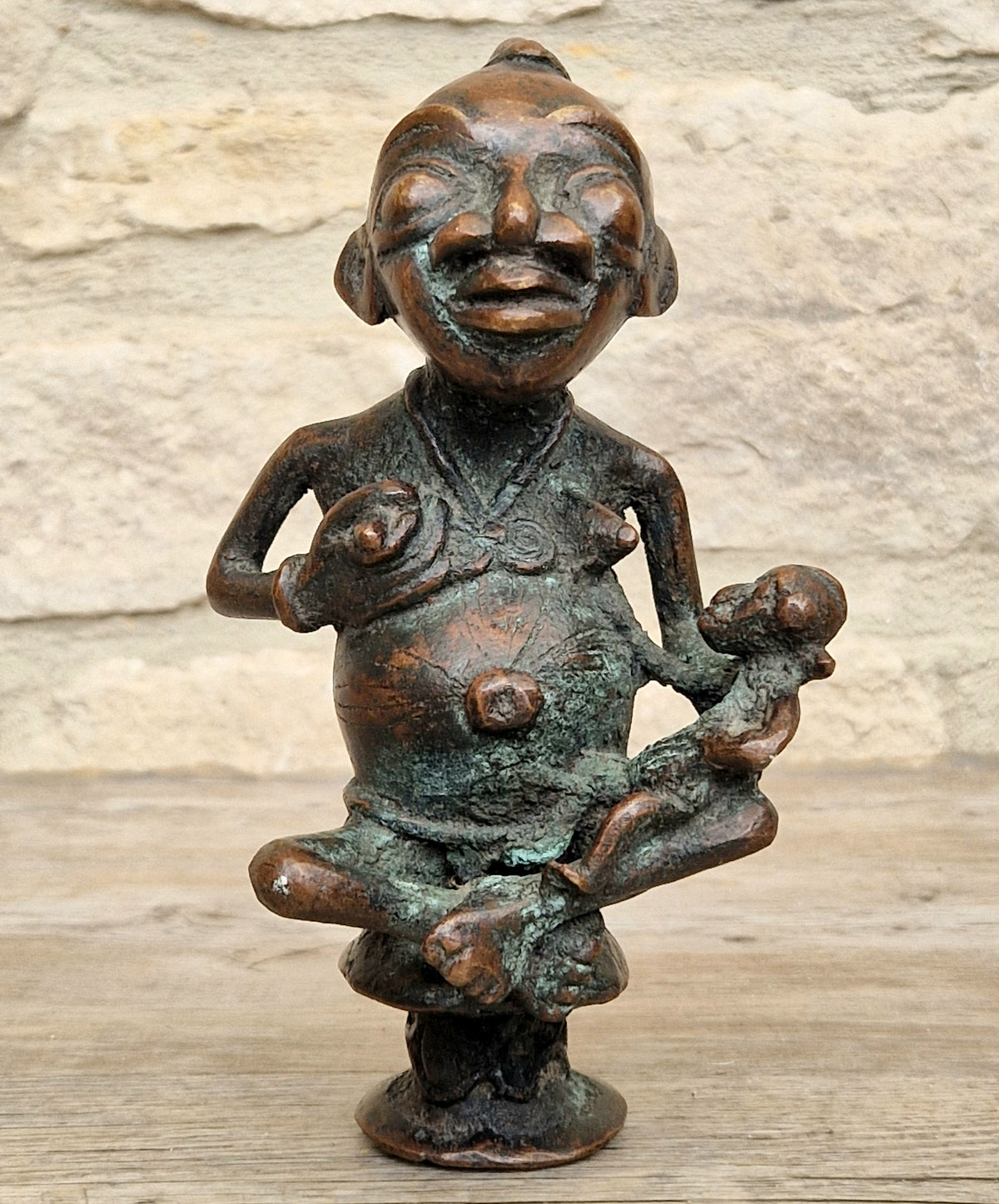 Antique African Tikar Cameroon Cast Bronze Fertility Motherhood Maternity Figure Statue
