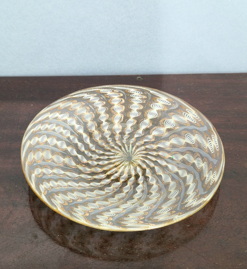 Antique Salviati Murano Glass Plate, Zanfirico, Aventurine, Venetian c.1870–1890, 18.2cm, Fine Handblown Collectable Piece