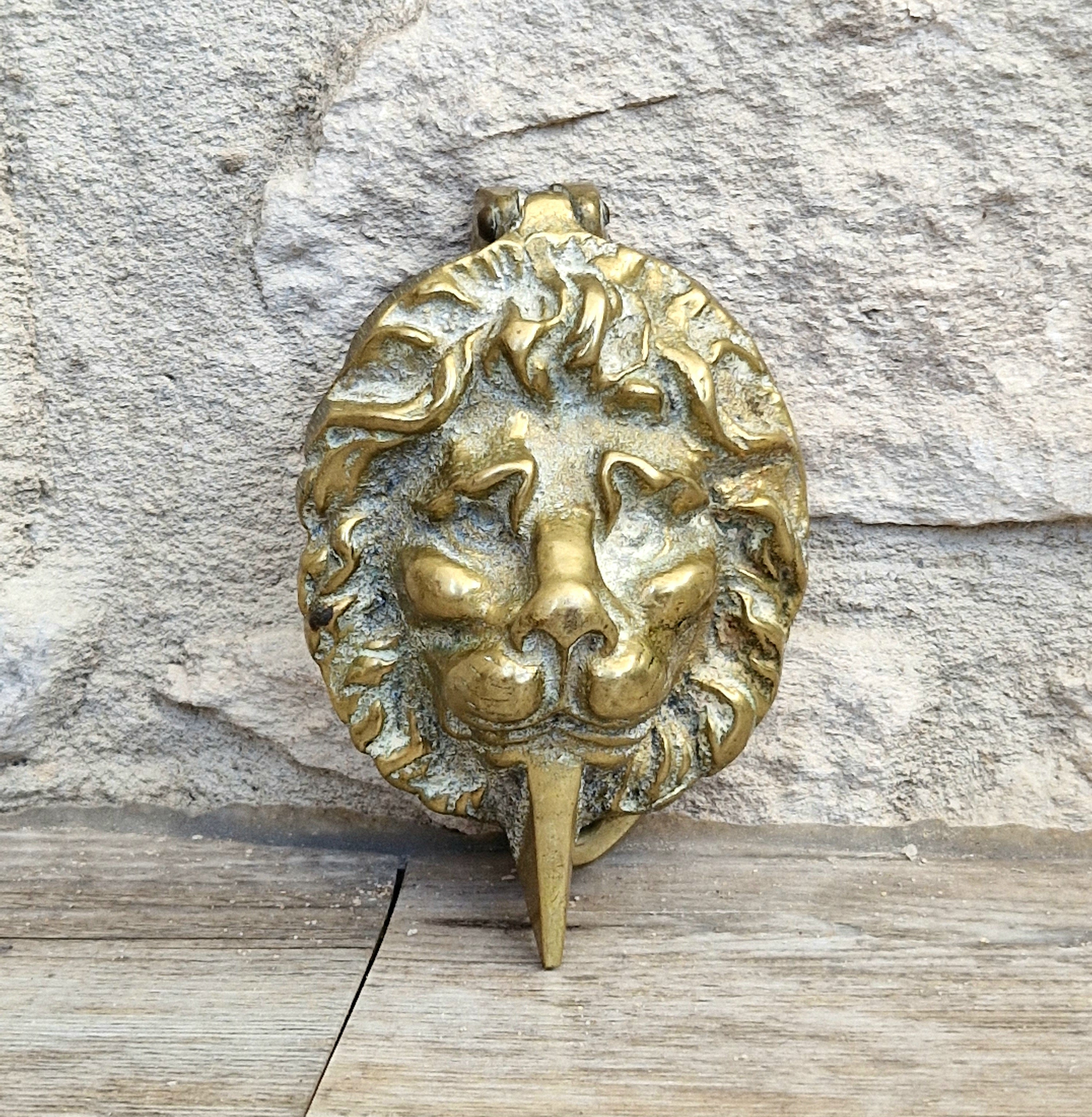 Heavy Cast Brass Small Lion Head Mask Classical Door Knocker 10cm Vintage Decor