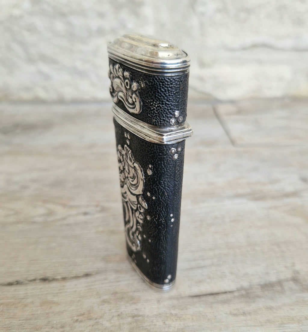 18th Century Etui French Black Shagreen & Silver Necessaire Case Rare Early Example