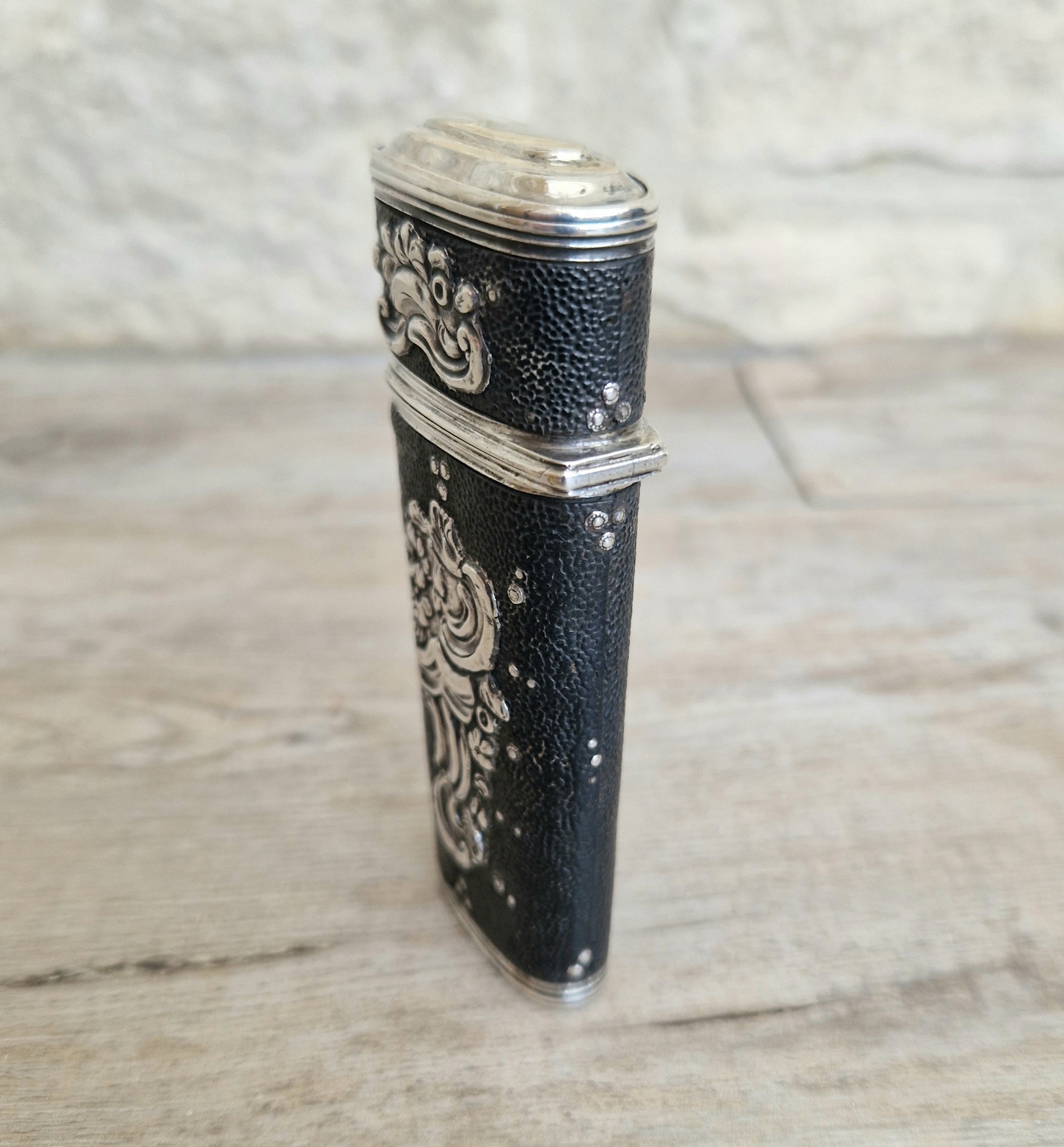 18th Century Etui French Black Shagreen & Silver Necessaire Case Rare Early Example
